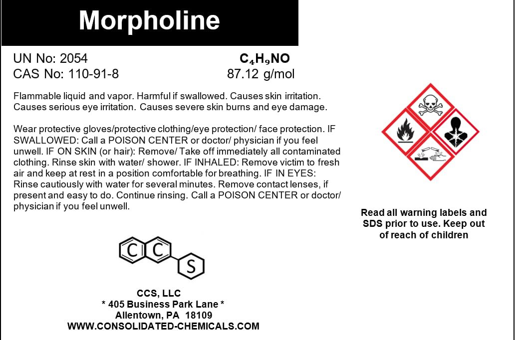 Morpholine - High Purity | Premium Industrial & Laboratory Grade Chemical for Water Treatment, Rubber Manufacturing, and Chemical Synthesis | (500mL (16 Fl Oz))