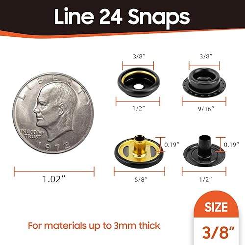 Miniatura 3 de 160 piezas de botones de presión, kit de cierres a presión, cierres de 15 mm de acero inoxidable de grado marino para lonas de barco, cierres de