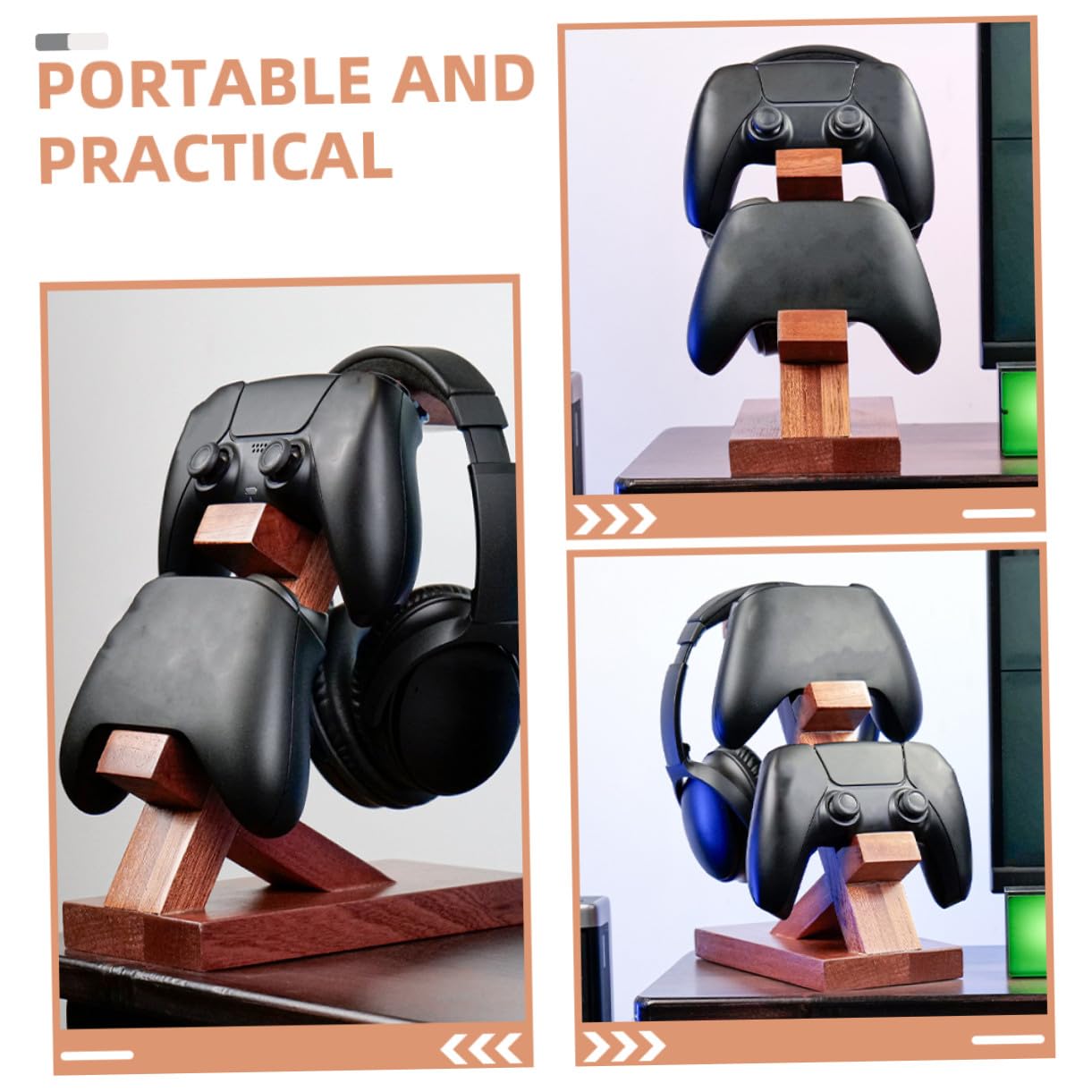 Toddmomy Controller Halterung für Spielkonsole Tischständer für Zwei Gamecontroller und Headset Multifunktionale Aufbewahrung für Gaming Zubehör Schreibtisch Organizer Braun