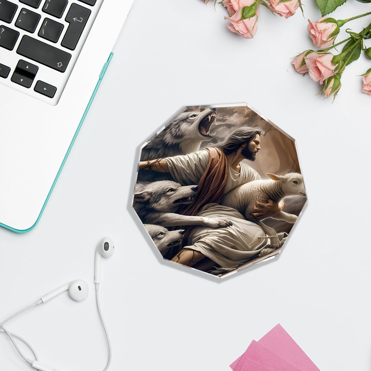 Christian Christmas Jesus and Lamb Art office Decor,Spiritual Thanks Gifts for Catholic Women,christians,Sister,Friends,Female Coworker-Religious Home for Birthday,Everyday Encouragement - Image 4