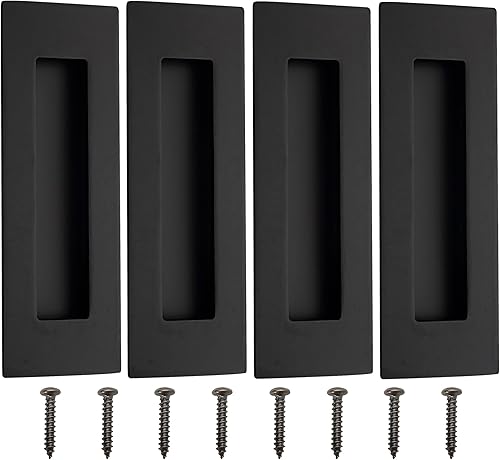 Malimali Tiradores Empotrados al Ras para Dedos - Herrajes de Tirador de Puerta Rectangular de Acero Inoxidable Negro Mate de 6 Pulgadas (Paquete de