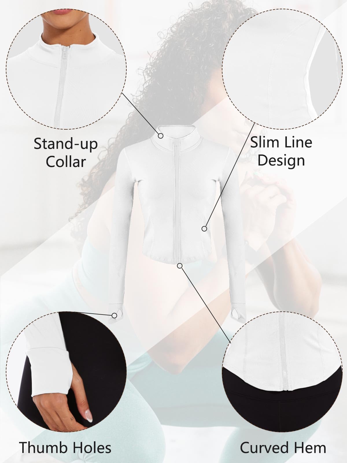 CheChury Femmes Sport Veste Zip Respirante Veste de Course à Manches Longues dégagée Haut Slim Respirant Haut Quickdry Trou Pouce Veste Jogging Yoga