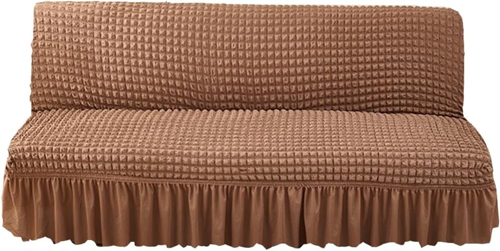Stretch Armless Futon Cover with Skirt Jacquard Futon Sofa Bed Cover Machine Washable Futon Couch Slipcover Furniture Bed Protector with Elastic Bottom for Kids,Pets ( Color : #18 , Size : M:120-150cm
