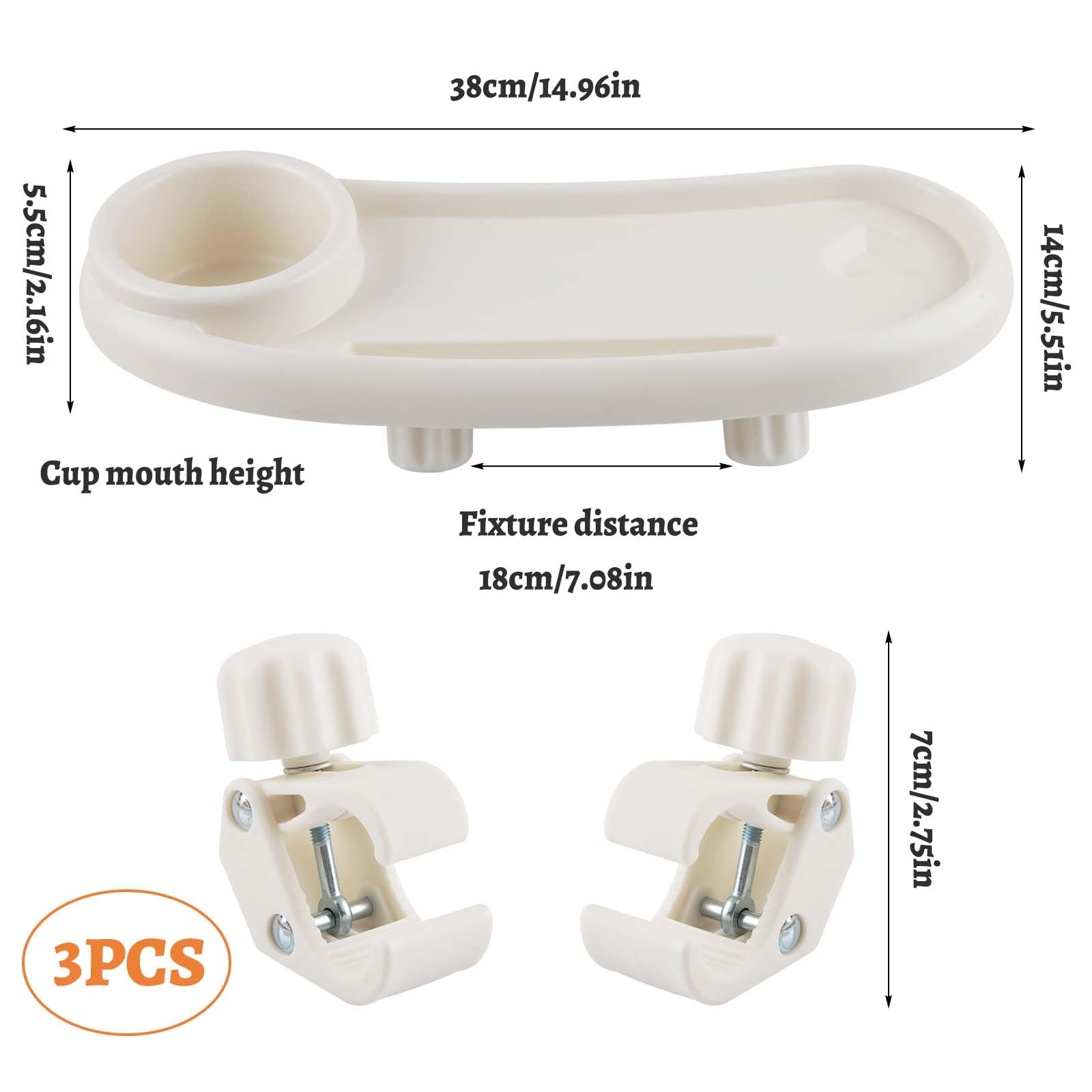ZoneYan Vassoio per Snack per Passeggino, 3 In 1 Girevole a 360 Gradi con Clip Regolabile Vassoio Universale per Passeggino, Adatto Alla Maggior Parte Dei Vassoio per Alimenti per Passeggino (Bianco)