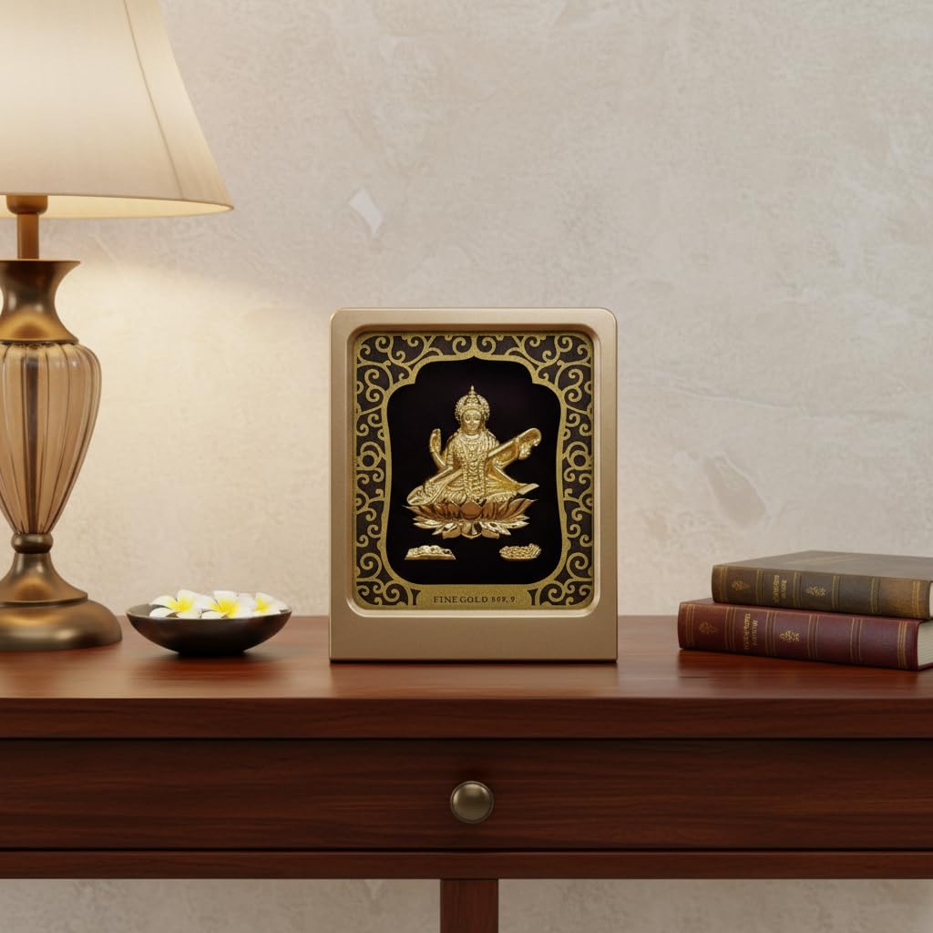 Saraswati Maa plateau de table doré d'une finition artisanale
