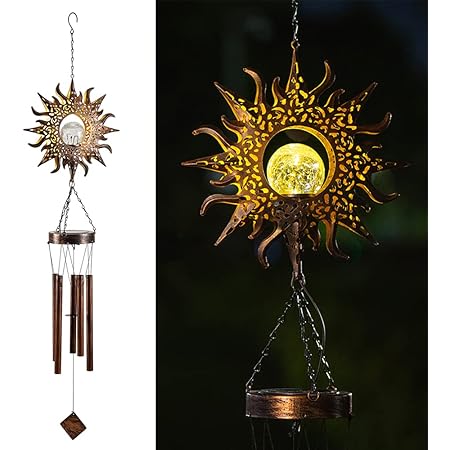 Dremisland Mond & Sterne Solar Windspiel - LED Farbwechsel Garten Deko 80cm