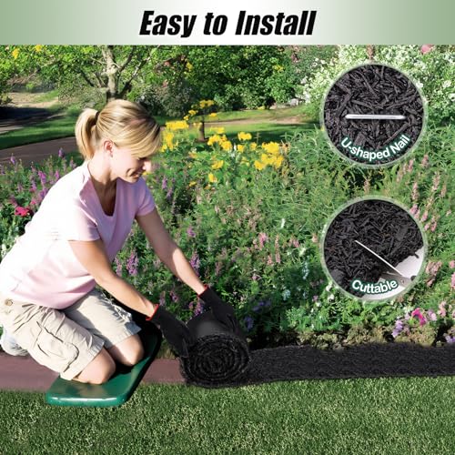 10 Ft Long Rubber Mulch for Landscaping Garden Mulch Black Roll Rubber Mulch Mat Natural-Looking Edging Border Cuttable Reduced Weed Growth Bed Liner for Garden (1 Pack)