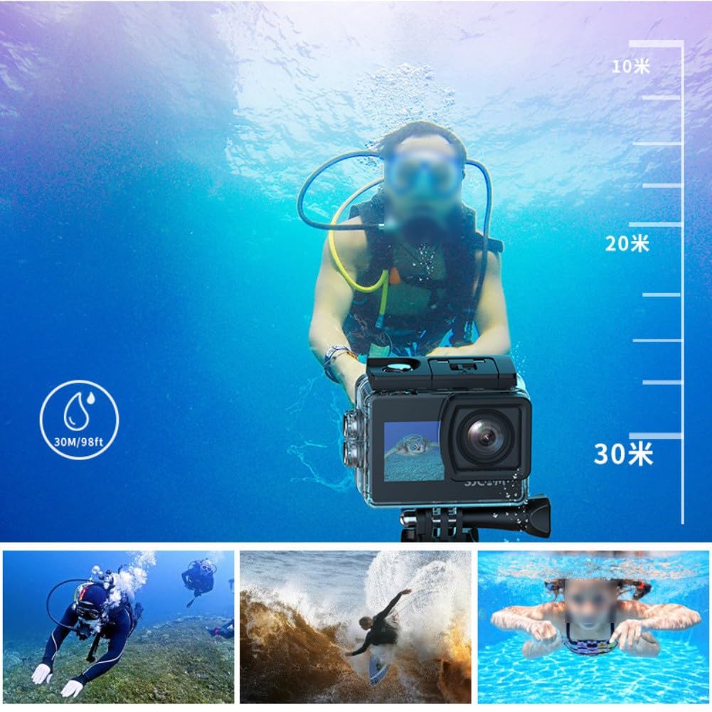 Action Camera, SJ4000 Dual Screen 4K Fotocamera Sportiva con Custodia Impermeabile, Ultra HD Dashcam Per Moto Ciclismo Subacquea