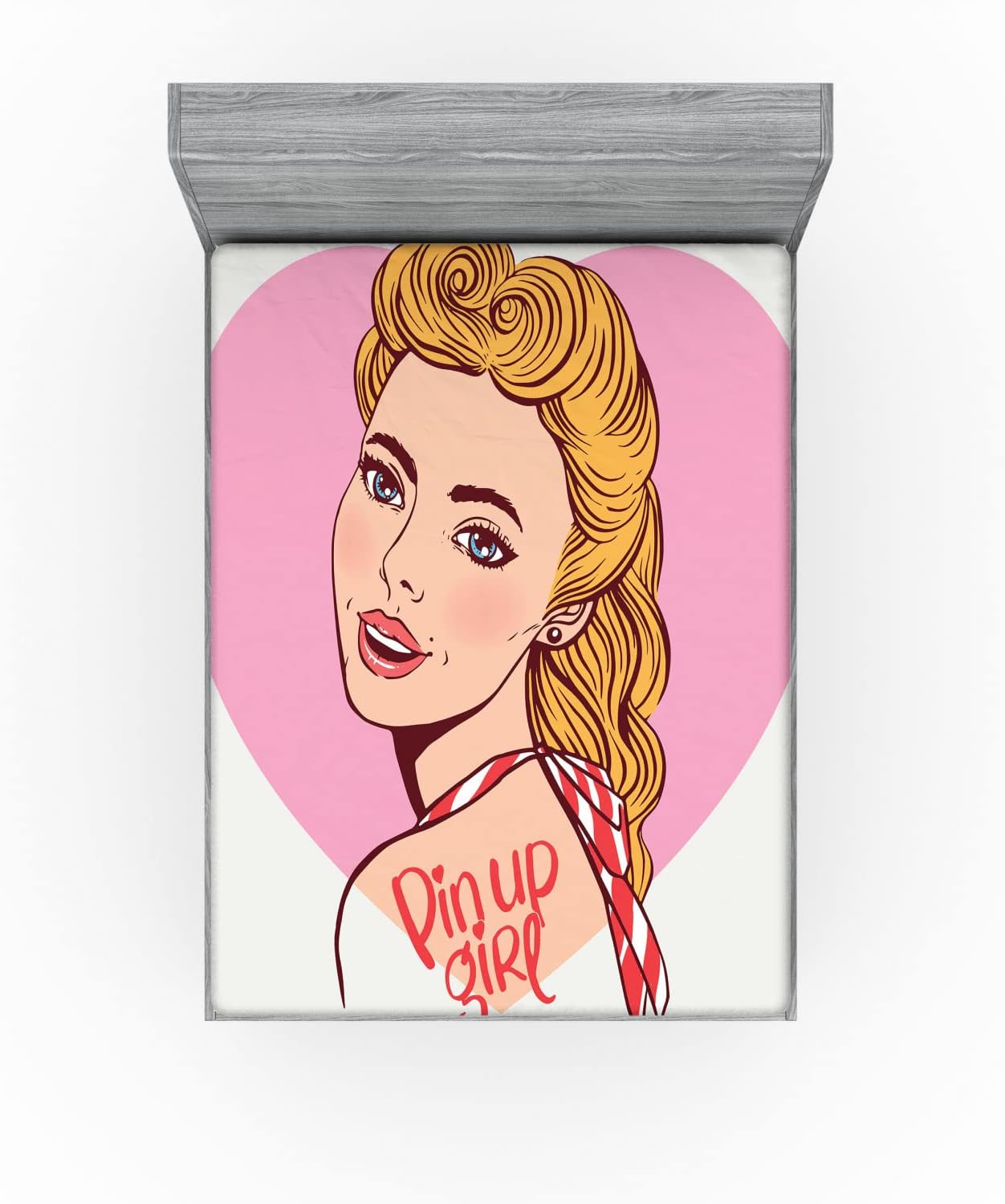 Ambesonne Pin up Girl 2 Pack Fitted Sheet, Smiling Blonde Girl, Bed Cover All-Round Elastic Deep Pockets 2 Pieces, Package Contains 2 Full Size Fitted Sheets, Multicolor