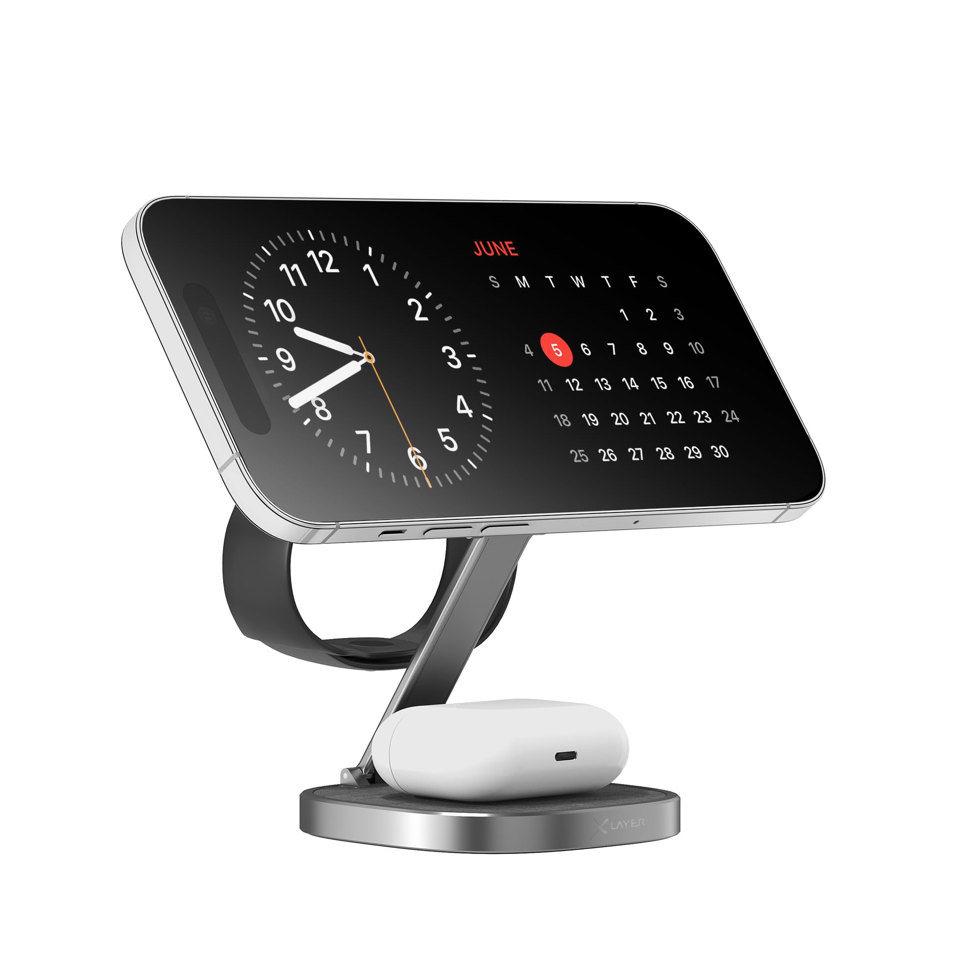 XLayer MagFix Pro 3 in 1 Stazione di ricarica Apple Wireless Charger | Pieghevole | Standby | Compatibile Magsafe | Magnetico | Senza fili | Caricatore per iPhone 16 15 Pro ,14/13/12 Watch