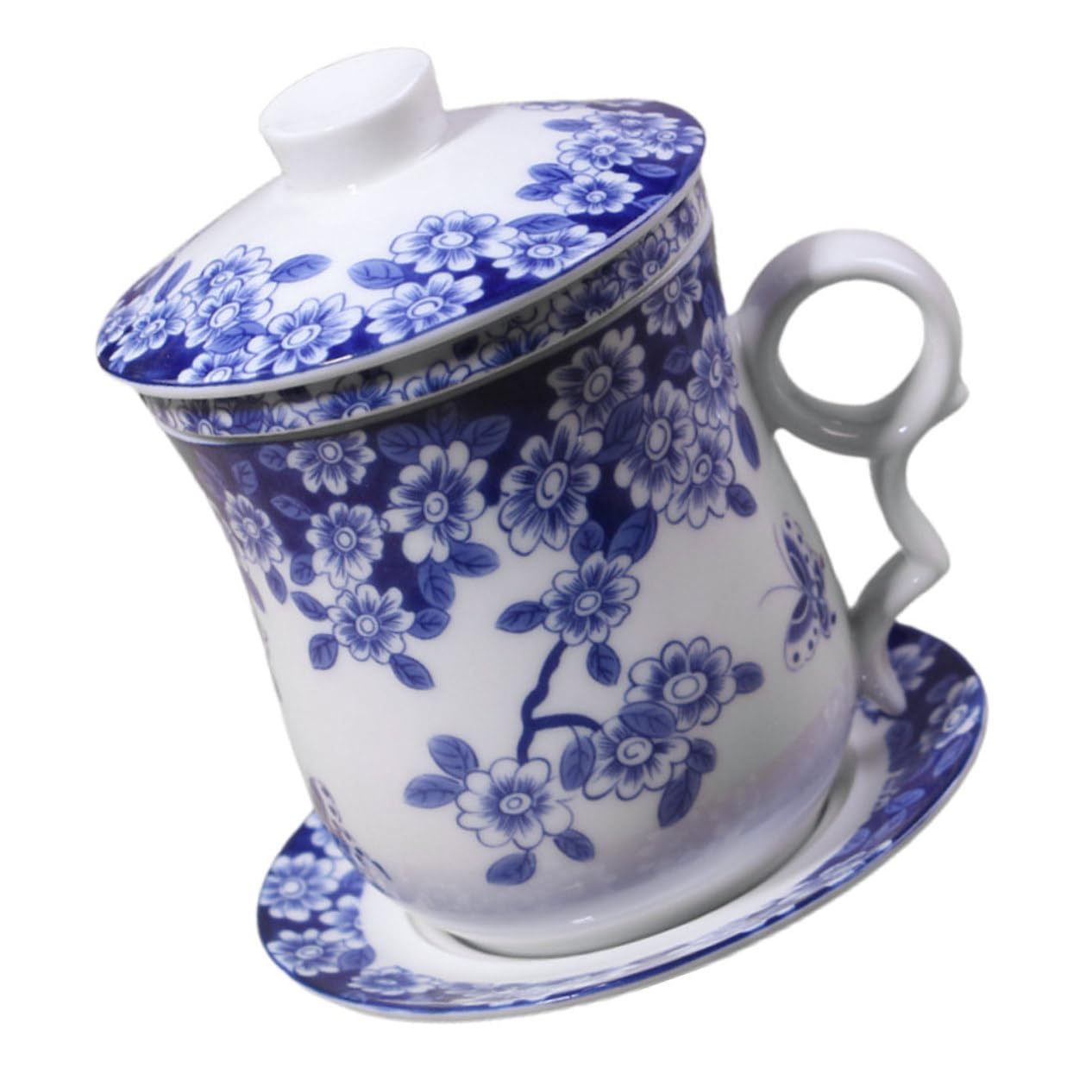 Teetassenset Blauer Traditionelles Chinesisches Keramik mit Sieb Untertasse aus Isolierend und Rutschfester Boden für Teeverkostung