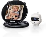 Babyvue Q1 Caméra de voiture bébé Minimaliste Écran pliable, Auto-Brightness, 360° Base tournante, vision nocturne sans souffle, 3X Zoom, 1080P HD Moniteur de voiture pour bébés, non WiFi, Facile. USB Configuration