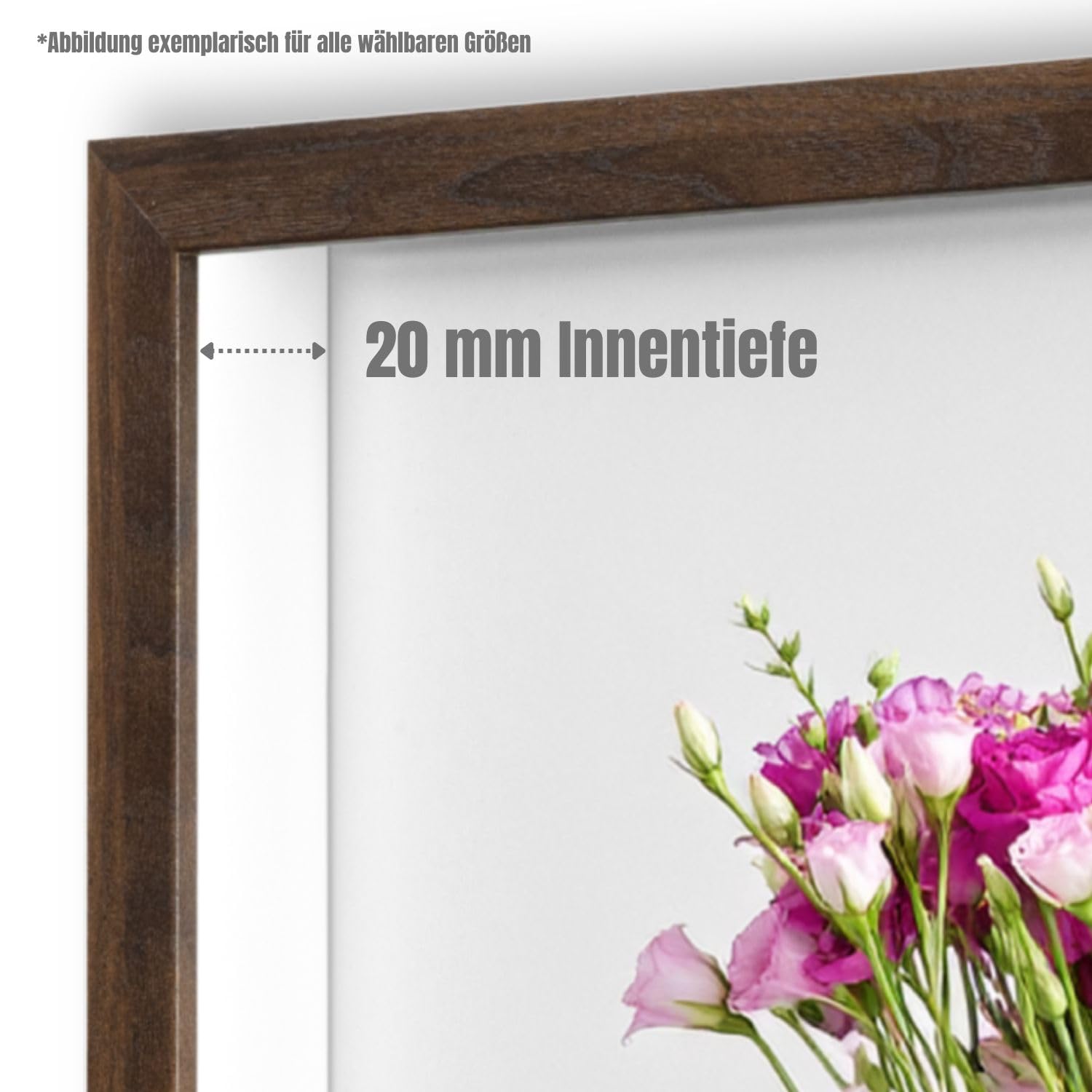 CLAMARO 3D Bilderrahmen zum Befüllen, 60x80 cm, Nussbaum, HDF-Rückwand | Objektbilderrahmen & Tiefenrahmen mit 2 cm Innentiefe, Acrylglasscheibe, MDF-Rahmen und weißer HDF-Holzrückwand