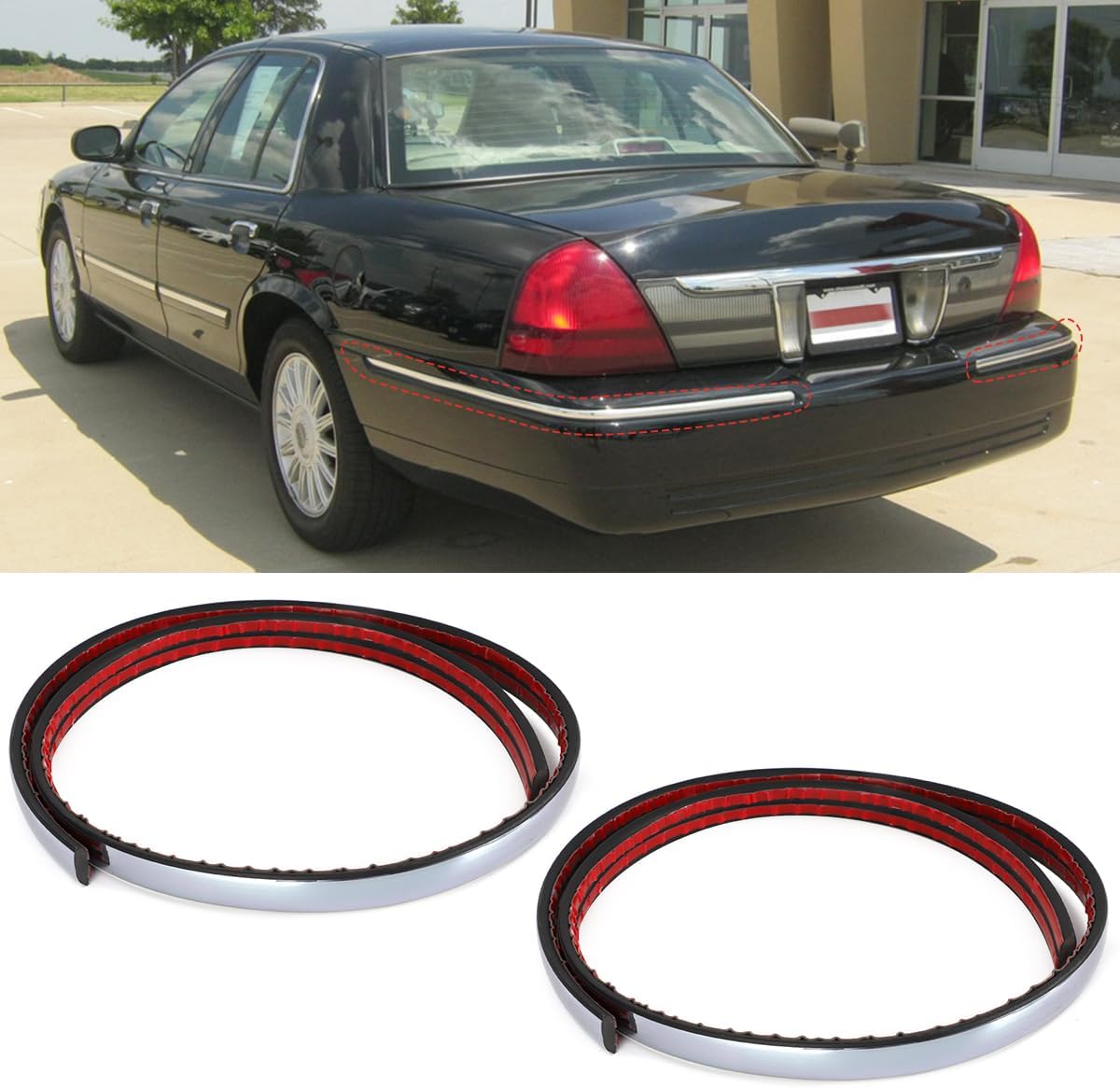 2 Pcs Rear Bumper Moldings for 1998-2011 Mercury Grand Marquis - Replacement for F8MZ17C830AA/FO1158149