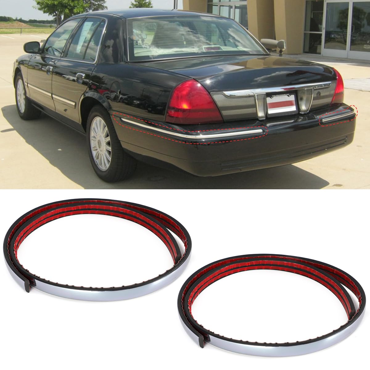 2 Pcs Rear Bumper Moldings for 1998-2011 Mercury Grand Marquis - Replacement for F8MZ17C830AA/FO1158149