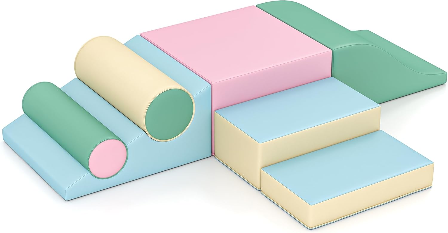 TOLEAD Foam Climbing Blocks for Girls Toddlers,Pink Soft Play Set Ball Pit,Climb & Crawl Foam Playset for Kids, Toddler Climber Indoor with Pad,Easy to Clean