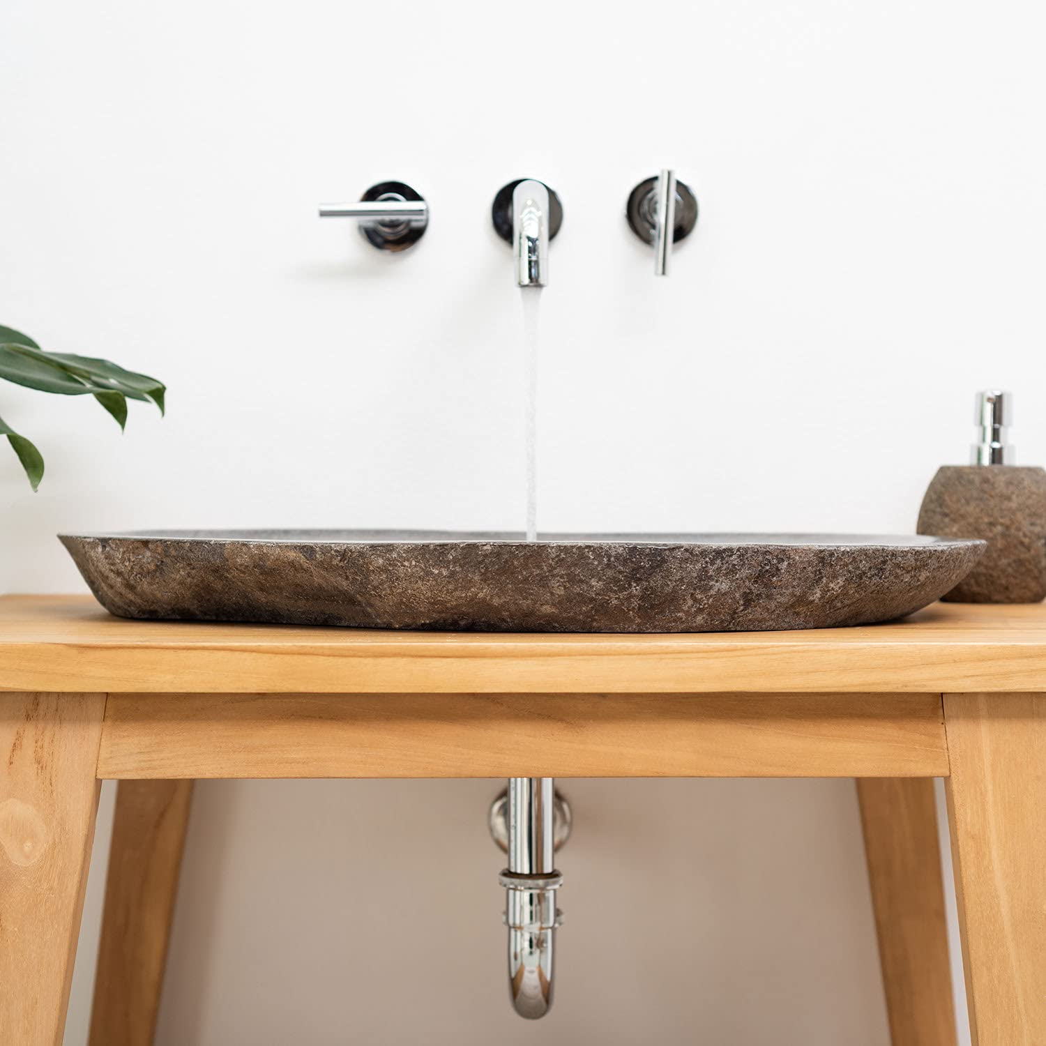 Naturstein Waschbecken 60 cm in grau extra flach - Mit Unikat Auswahl