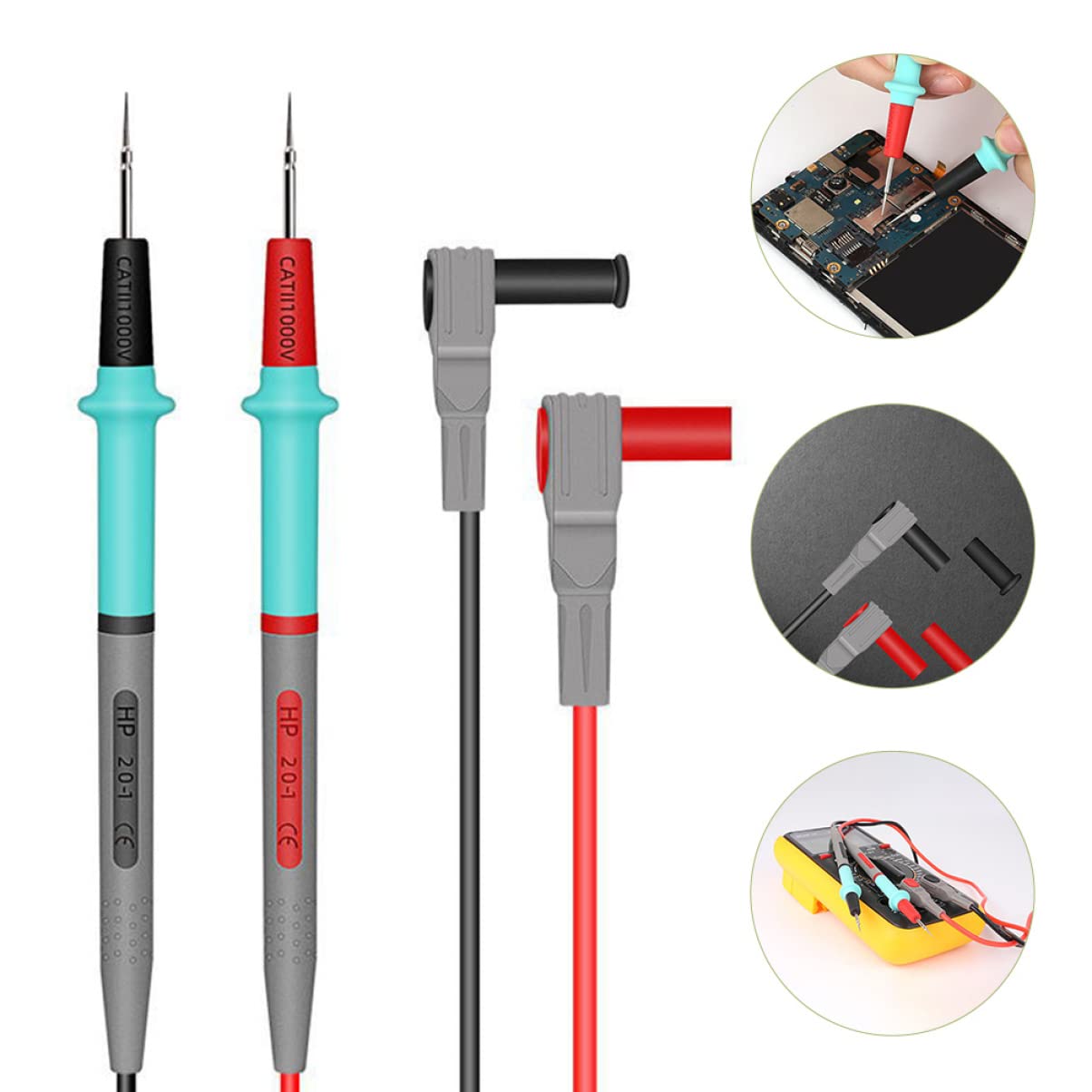 TEHAUX 3pares Cables De Prueba Para Multímetro De Punta Fina y Resistente Altas Temperaturas Aptos Para Reparaciones Eléctricas y Electrónicas