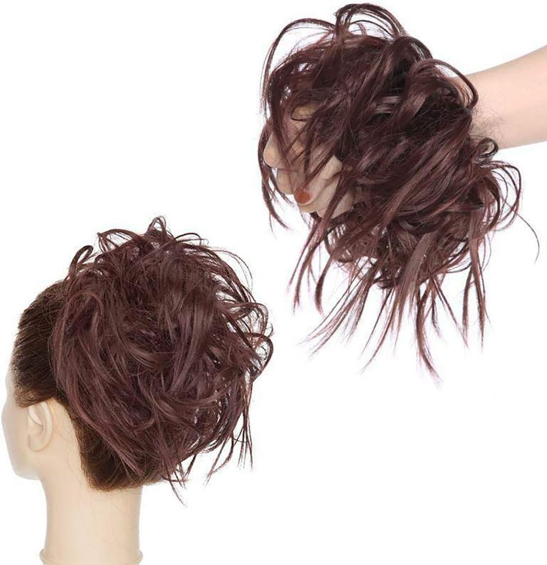 Real Fashion Tousled Updo Hair Pieces Messy Bun Hairscrunchies Extensions Hairpieces Ponytails Hair-Extensions for Women Dark Auburn