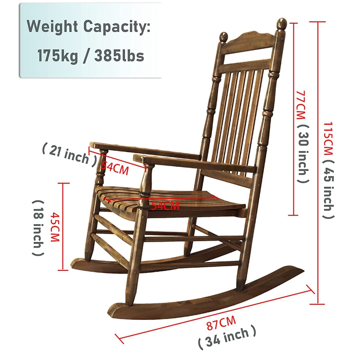 Mecedora clásica de madera con respaldo alto, elegante sillón para sala de estar, dormitorio, patio y terraza, mecedora tradicional relajante en elegante acabado negro