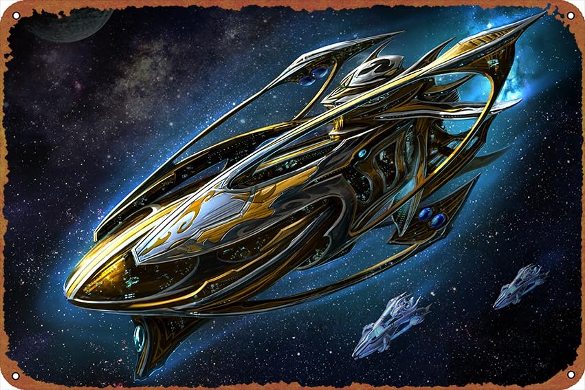 Protoss Starcraft Video Game Funny Tin Sign game Poster Vintage Cute Metal Sign Gift Retro Novelty Cafe Store Garage Tin Signs8x12 Inch