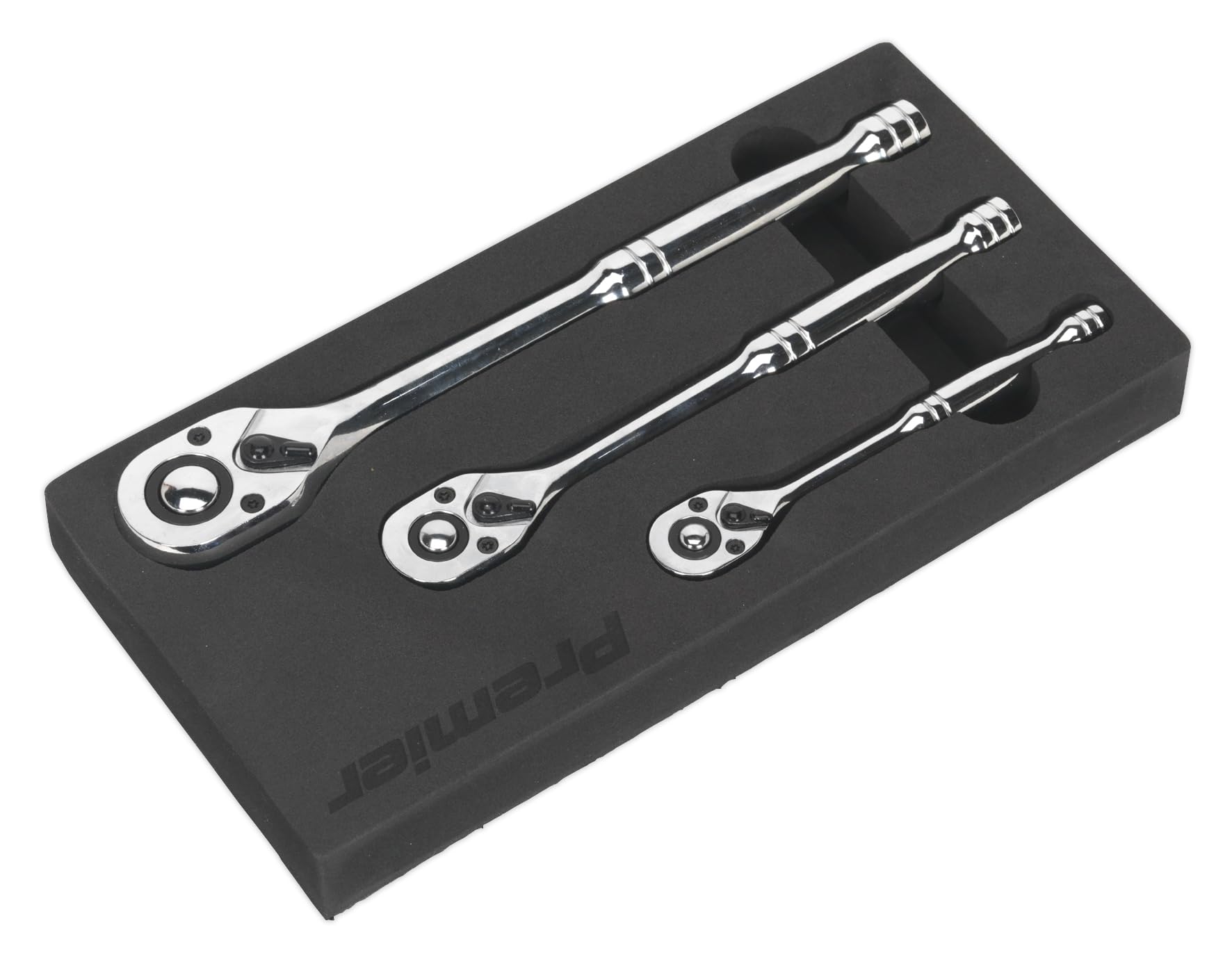Sealey ak6672 Juego de llaves inglesas combinadas con carraca 3pc pear-head funda Reverse
