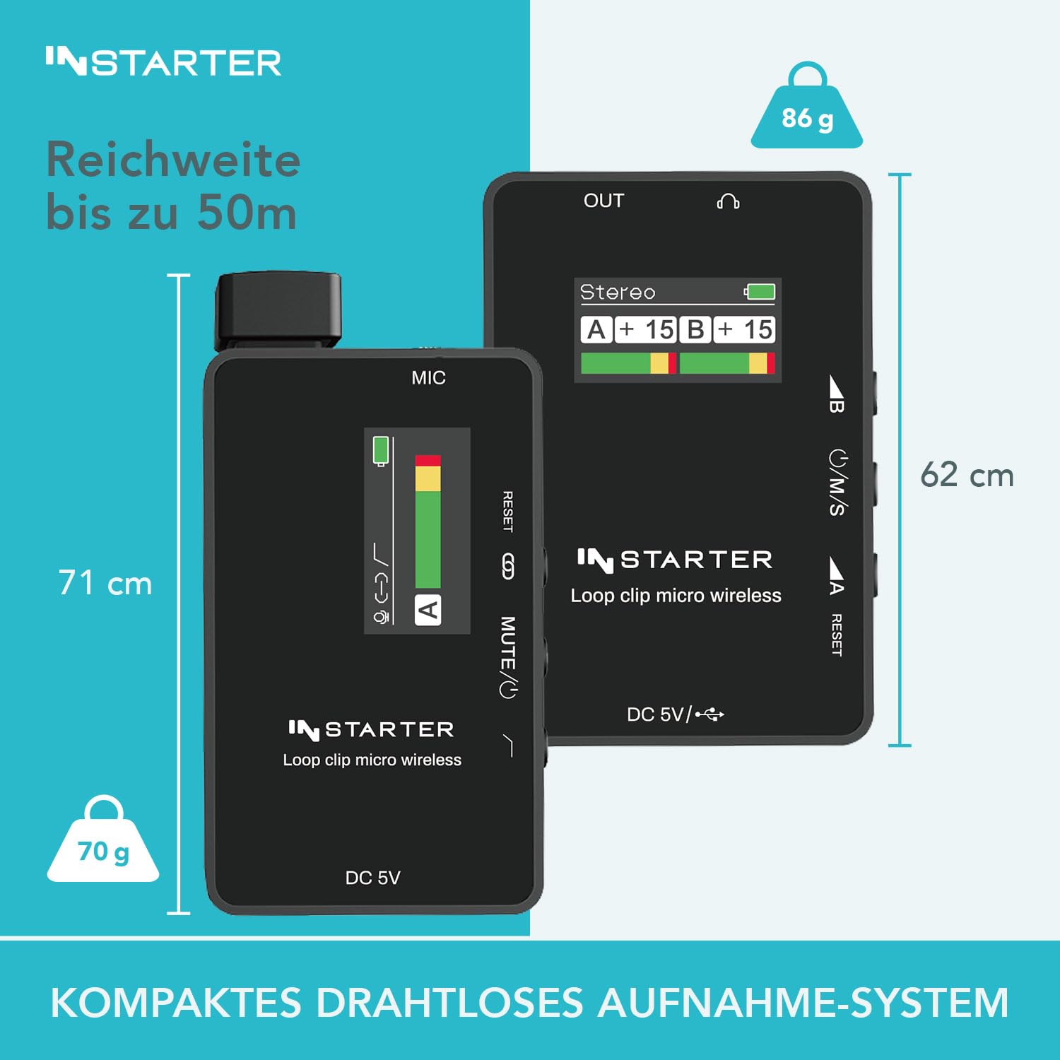 Kit Microfono Lavalier Wireless per Smartphone, Tablet e PC con Trasmettitore, Ricevitore, USB-C e Jack 3,5 mm