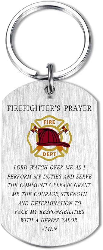 Firefighter Gifts for Men Him - Firefighter Keychain, Fire Fighter Gifts for Adults Son Grandson Husband Boyfriend Birthday Graduation Firefighters Prayer