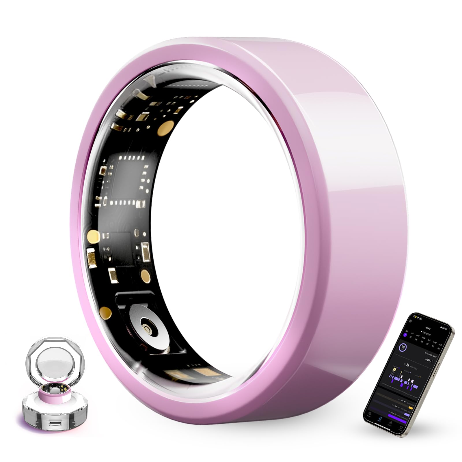 UouNeaCo Ceramic Smart Ring for Men Women, Health Fitness Tracker with 24/7 Heart Rate, Blood Oxygen & Sleep Monitoring, Waterproof 5ATM IP68, Activity Sport Sleep Tracker (Pink, 8)