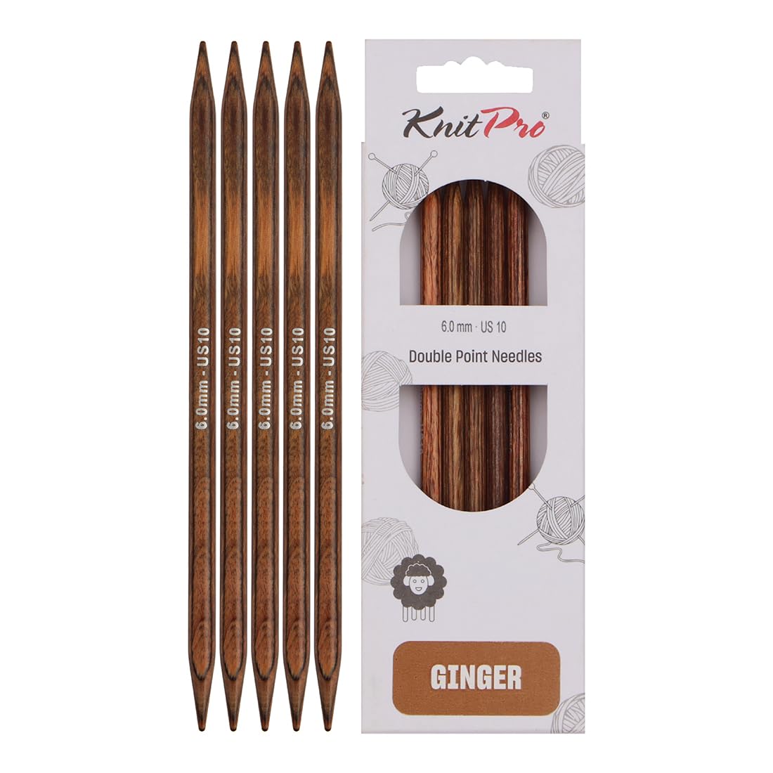KnitPro Knitting Pins, Wood, Assorted, 6mm