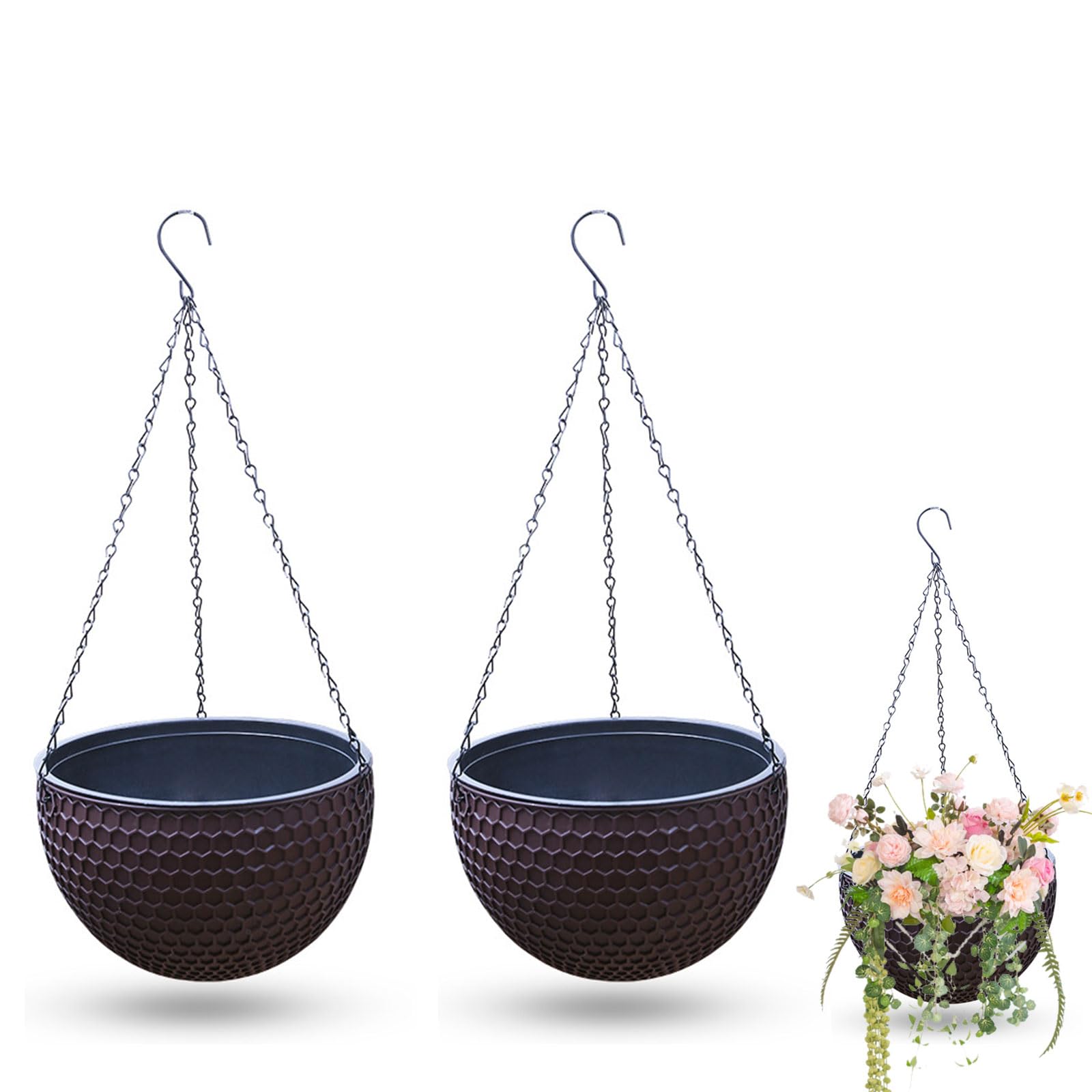 Panier De Fleurs à Suspendre, 2 Pièces Jardinières Suspendues, Pots De Fleurs Suspendus, Avec Trous De Drainage Et Bouchons, Pour Intérieur Extérieur Plafonds Balcons Décoration Murale Brun M
