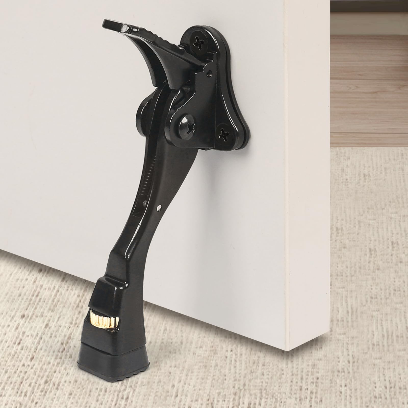 Black Kick Down Door Stoppers for Bottom of Door, Heavy Duty Kickdown Door Stop, Adjustable Door Stoppers, One Touch Kick Down Stopper (4 Inch x 1 Pack) — image 1