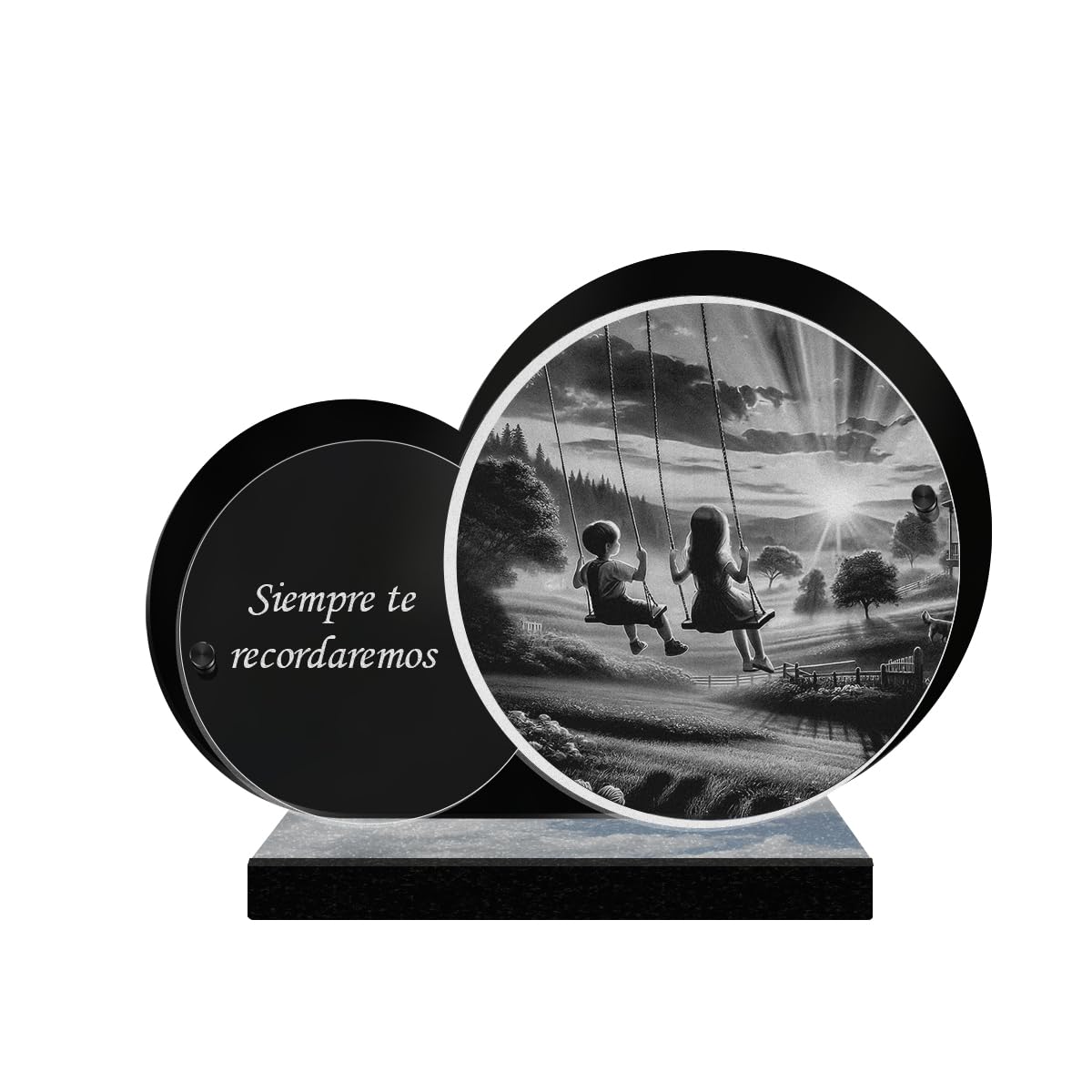 Eternel - Placa Funeraria Personalizada Doble Círculo - Niños Columpio, Infancia, Juegos - Texto Personalizable, Placa Funeraria Grabada con Láser para Homenaje, Placa Mortuoria, Tumba, Ceremonia