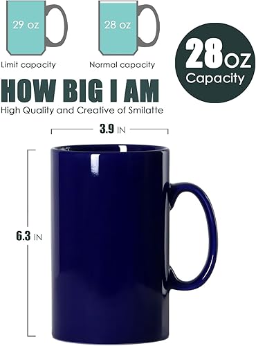 Miniatura 2 de Smilatte Taza de café de cerámica extra grande de 28 onzas, M018 Classic Porcelain Boss Super Big Tea Cup con asa para oficina y hogar, color azul