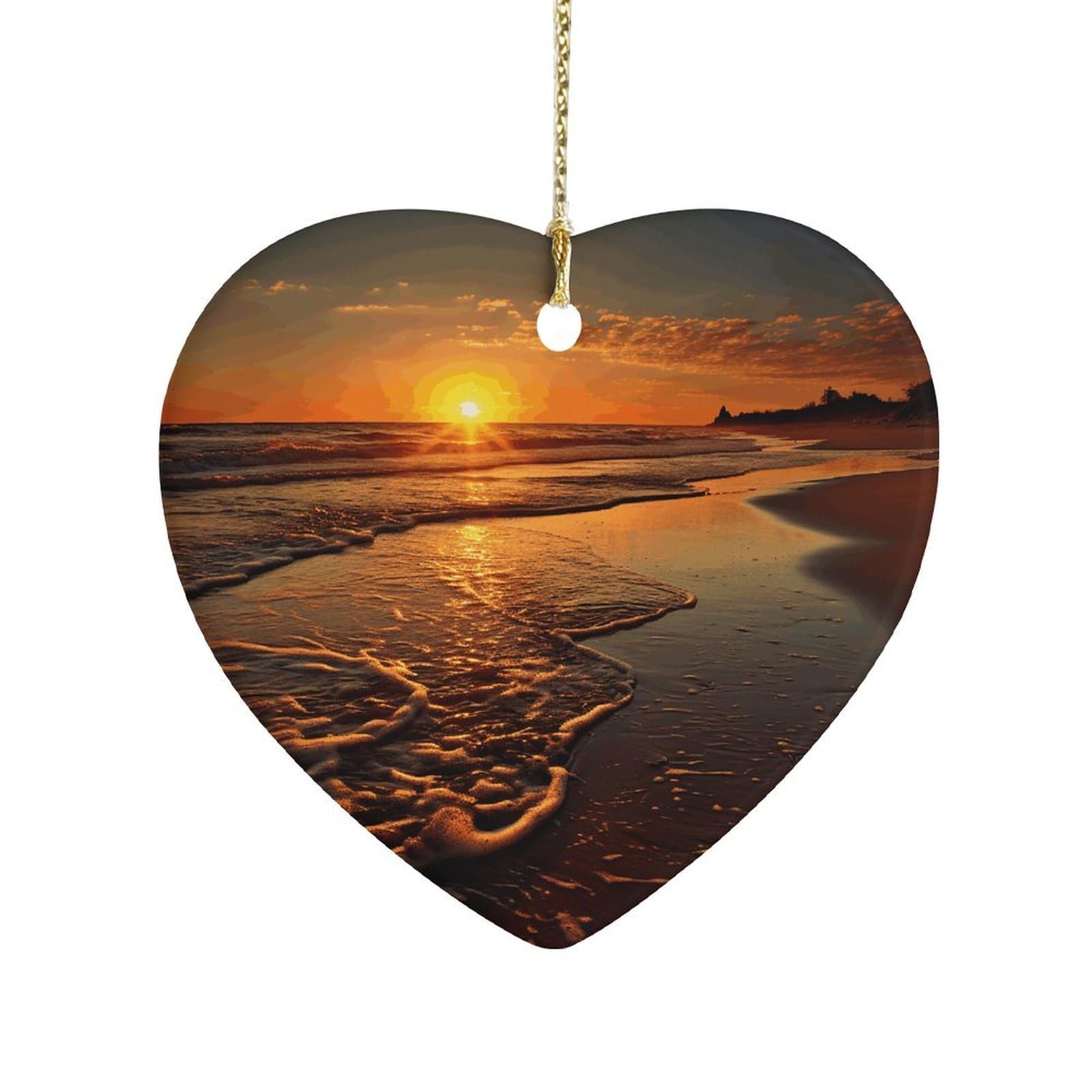 Fekiloot Style Orange Sunrise Beach Ceramic Ornament Home Decor Keepsake