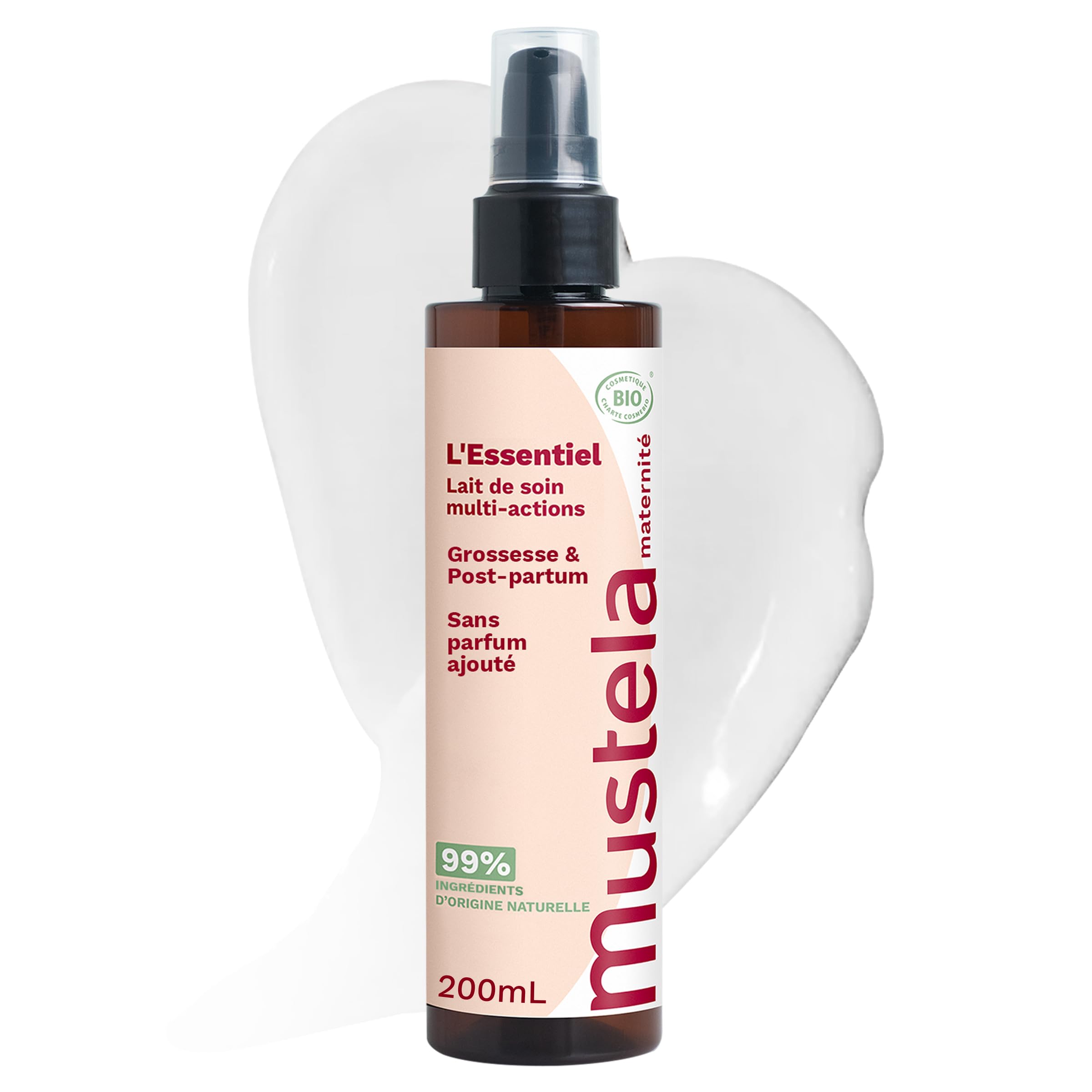 Mustela Soin Essentiel, Traitement Multi-​Action Contre les Vergetures, Sein et Corps, Toutes les Femmes, Grossesse et Allaitement - Prévient les Vergetures, 99% d'ingrédients naturels (200ml)