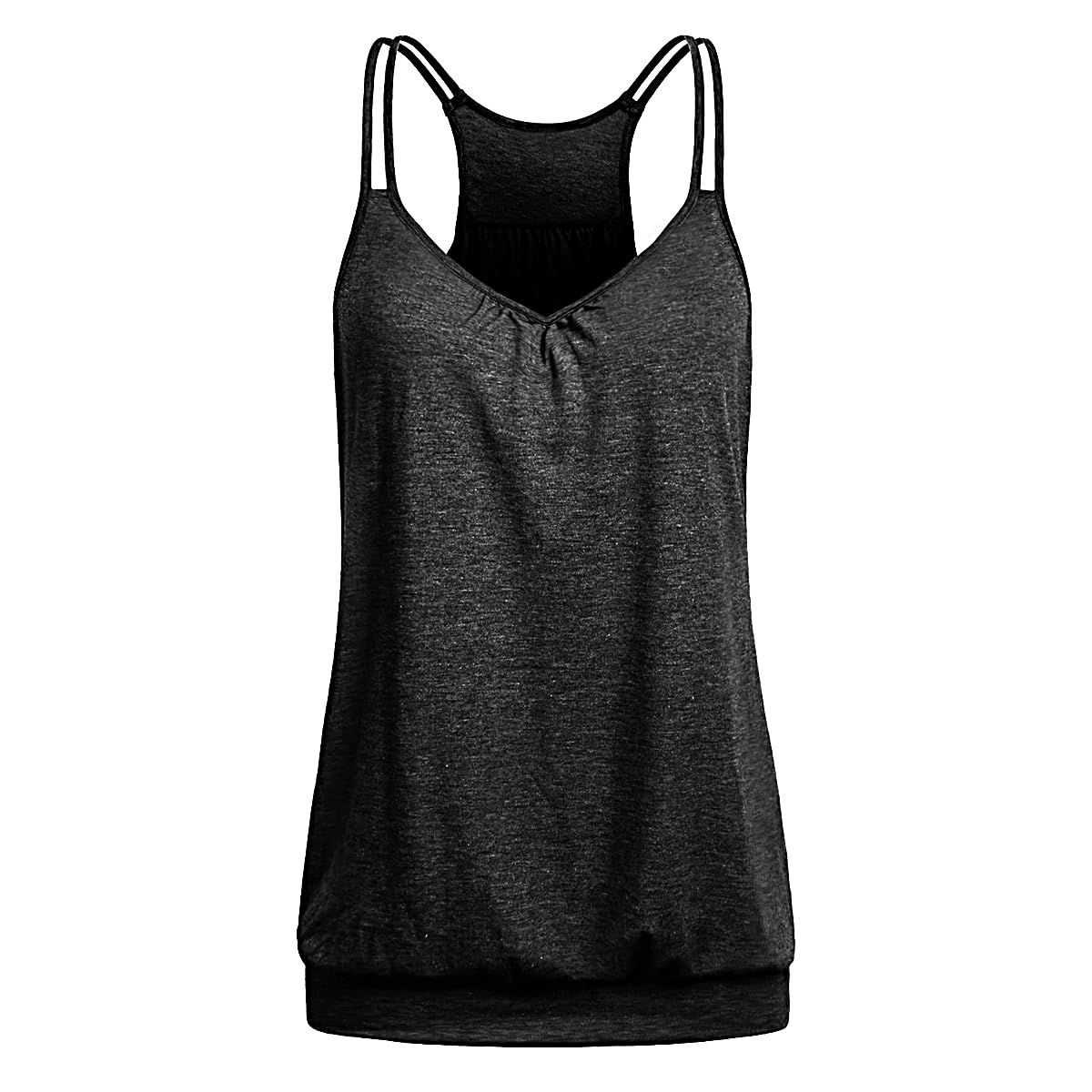 Wobity V Neck Tops for Women Racerback Loose fit Tank Tops Double Spaghetti Strap Athletic Yoga Camisole with Baned Bottom