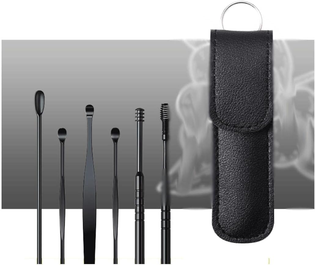 Ear Wax Removal Kit 6pcs Cleaner Tool Set Stainless Steel Spiral Ear Spoon for Ear Cleaning Kit Ear Care Tool Set with Storage Bag Ear Pick (A)