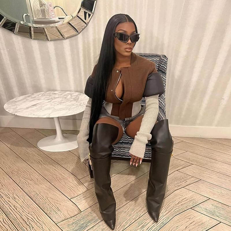 VOIKERDR Jackets for Women Patchwork Long Sleeve Coat Sexy Cropped Jacket Winter Coat Casual Streetwear3