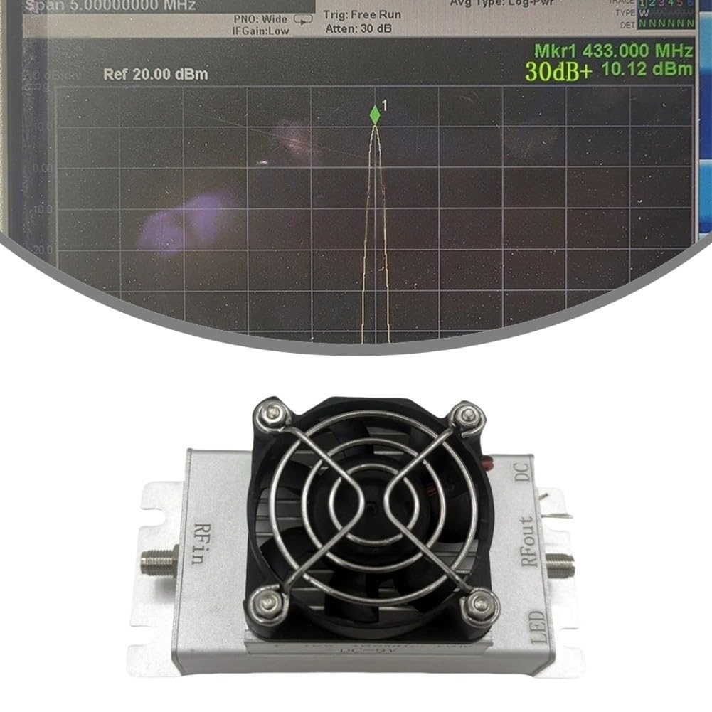 Módulo amplificador de potencia 433 MHz 10 W para UHF 400-450 MHz con ganancia de 48 dB, refrigeración activa por ventilador