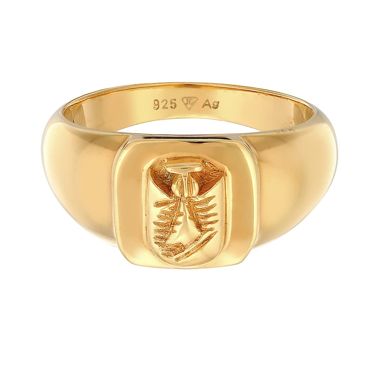 Kuzzoi Anillo de sello para hombre (10 mm) en plata de ley 925 chapada en oro, anillo rosa con escudo para el dedo meñique, anillo con escudo para hombres de talla 52 – 58, 0603640822