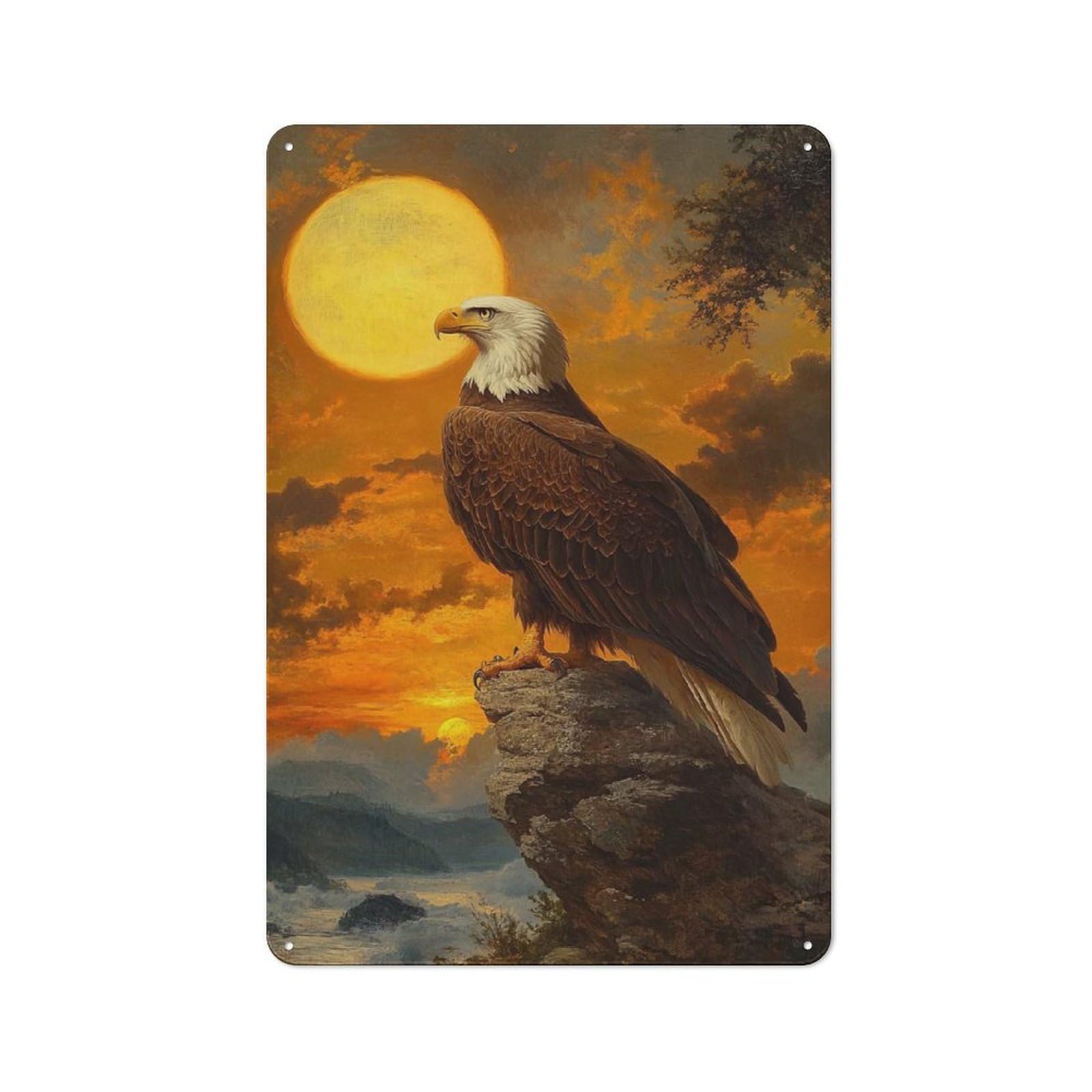 Junmoney Bald Eagle Sunset Metal Plaque 30X20cm With For Pub Or Café, Rustic Decor, For Pub Decor Enthusiasts