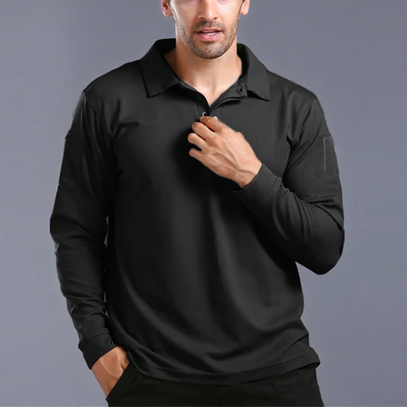 Herren Langarm Poloshirt Atmungsaktiv Casual Langarm T-Shirts
