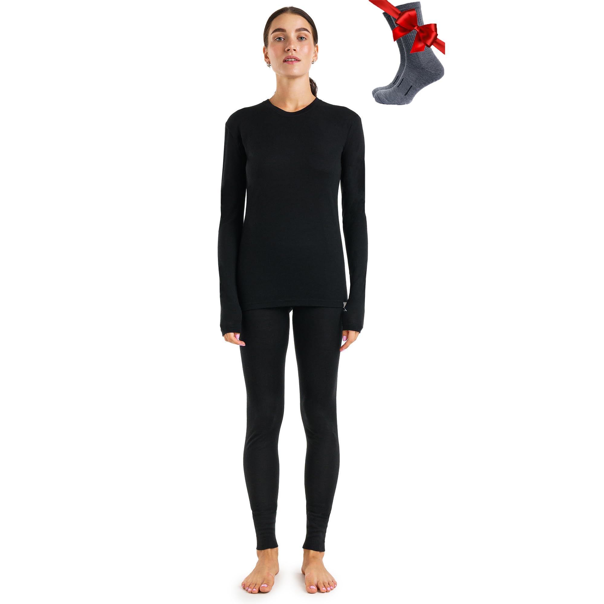 Merino.tech Completo Lana Donna Merinos - Intimo Termico Merino Maglia e Pantalone con Calzini Leggero, Medio, Pesante