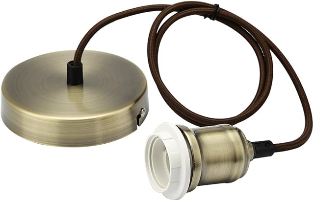 JIAHUA Braided Flex Lamp Holder, Suspended Pendant Light Fitting E27 Lamp Holder Ceiling Rose-Antique Brass