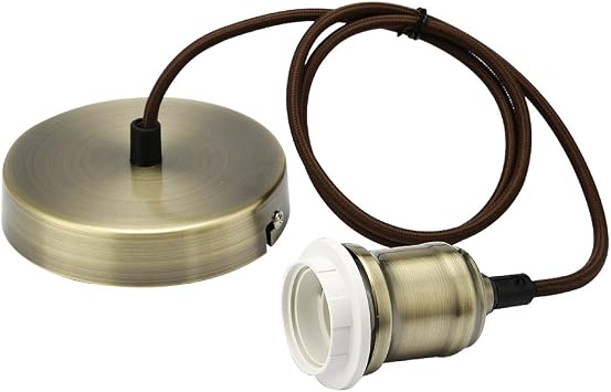 Braided Flex Lamp Holder, Suspended Pendant Light Fitting E27 Lamp Holder Ceiling Rose-Antique Brass