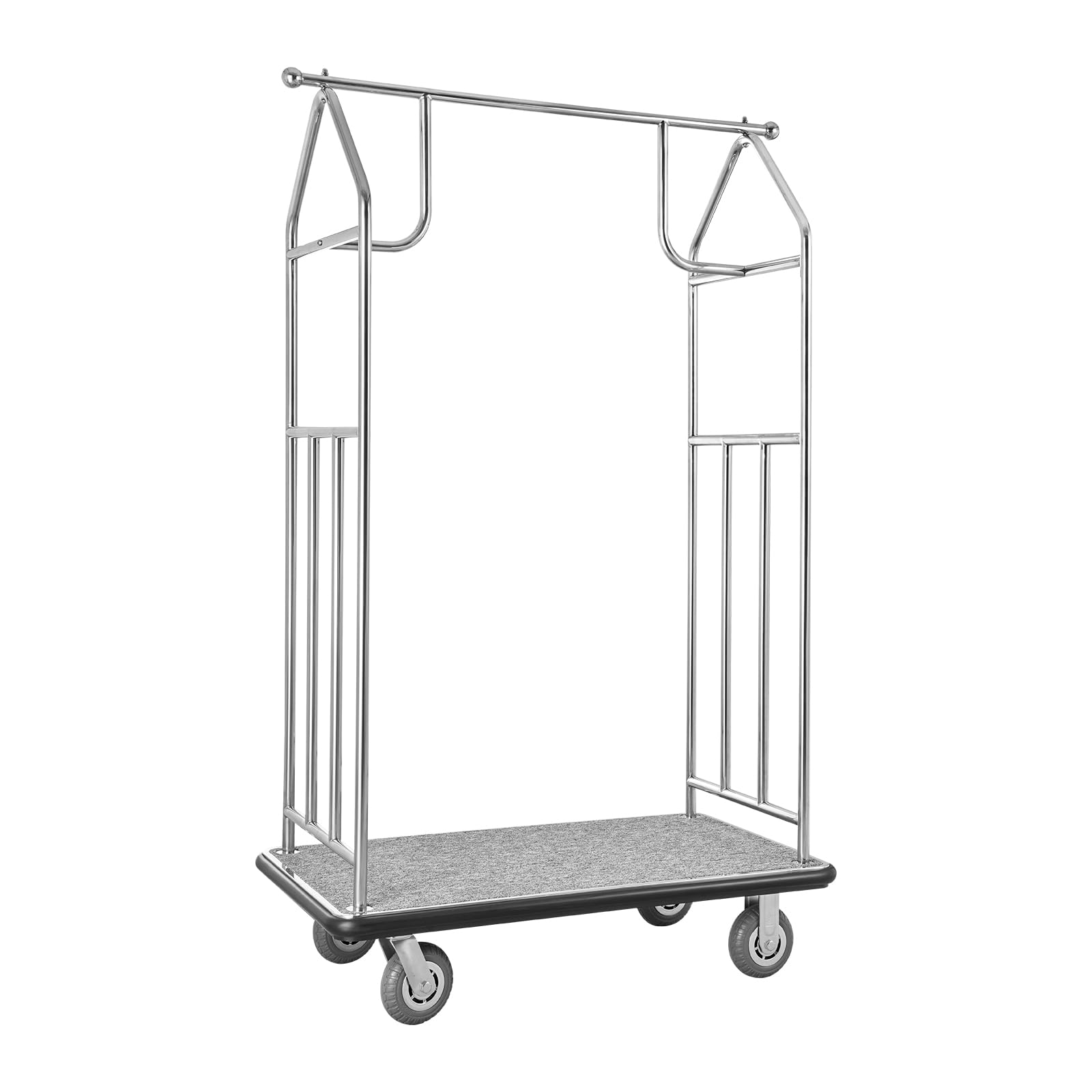 VEVOR Chariot à Bagages Hôtel, 362 kg, Chariot à Plate-Forme de Concierge, Finition INOX Brossé, avec Moquette Grise, Roues Caoutchouc 15,24 cm, Porte-Bagages pour Hôtels, Condos, Complexes Hôteliers