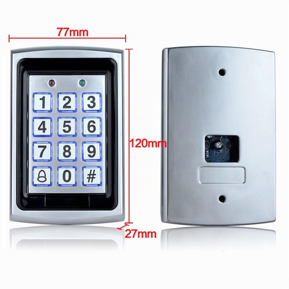 Kit Sistema Control Acceso Metal Teclado RFID 125KHz Card Reader WG26 + Controlador Fuente Alimentación DC12V 3A + Botón Salida Puerta + 10pcs Keys Card (Without Lock)