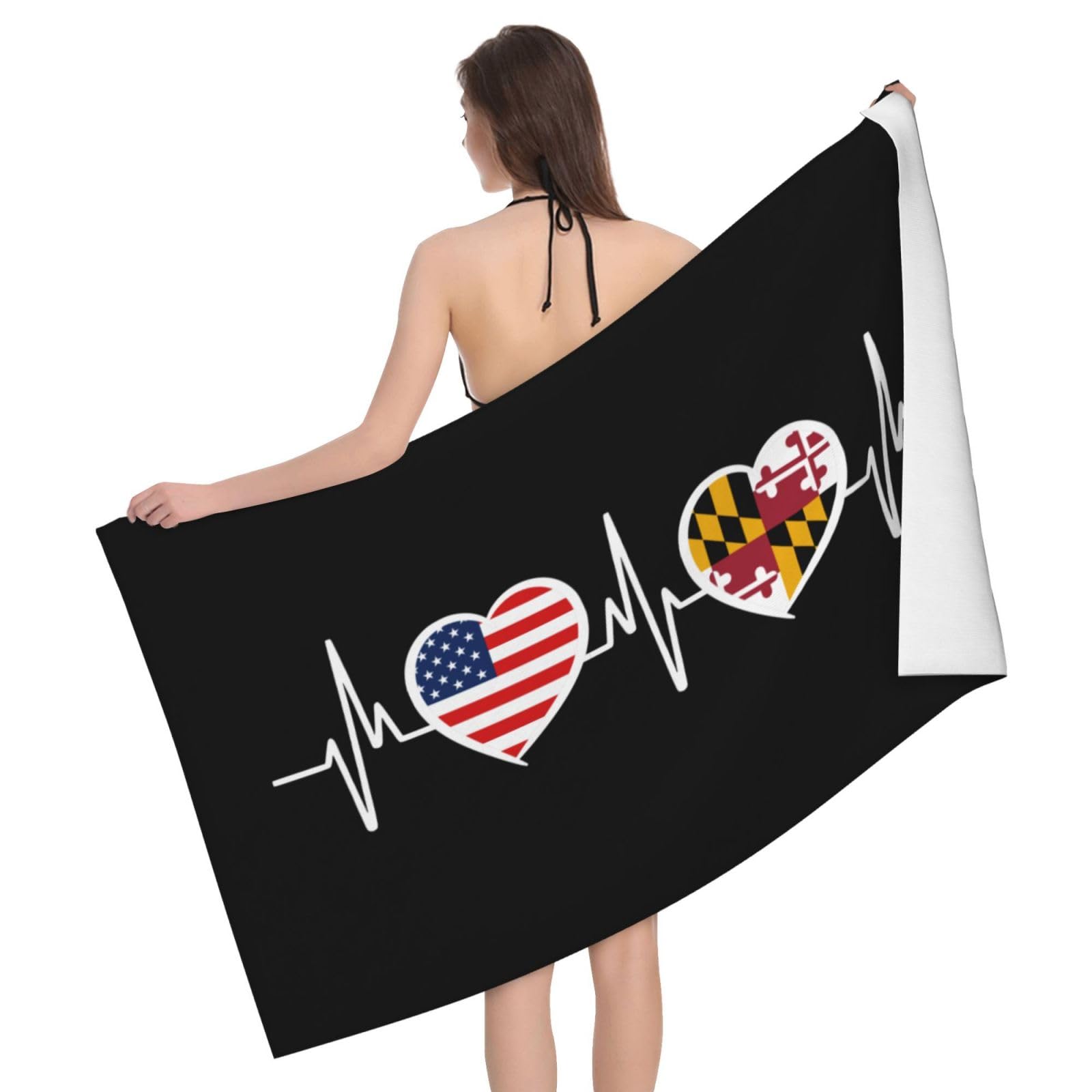 HLBSDM Microfiber America Maryland Flag Beach Towel Quick Dry Soft Sand Free Beach Towels for Pool Swim Beach Lightweight Thin Towels