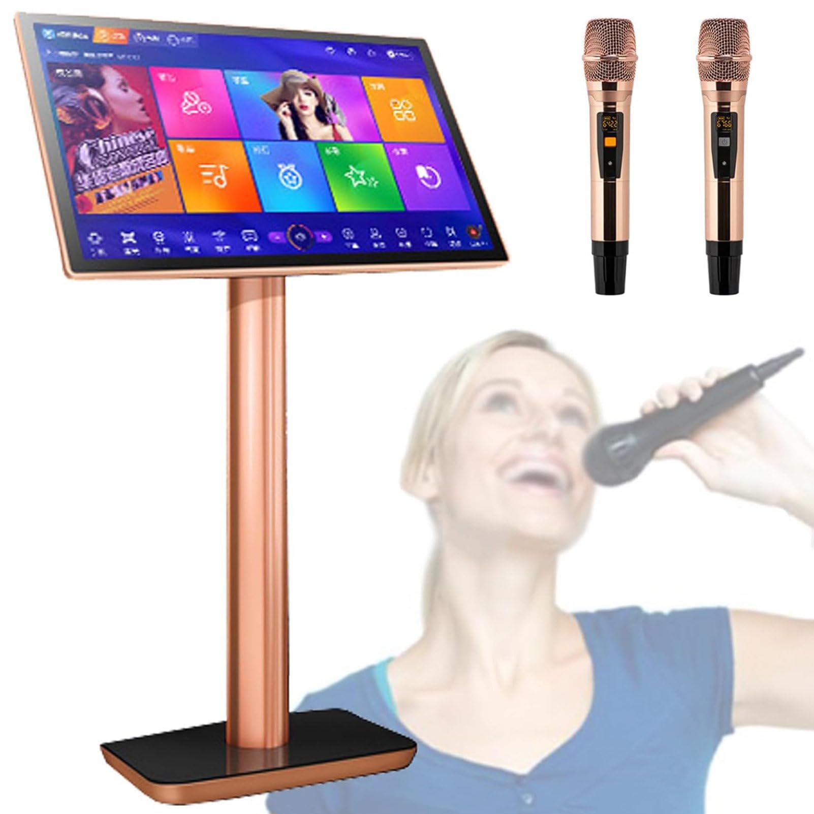 Macchina per Karaoke con Microfono Wireless Reverb, Lettore Karaoke con Display Touch Screen da 22 Pollici per Feste in Famiglia al Bar, Nero-1 TB